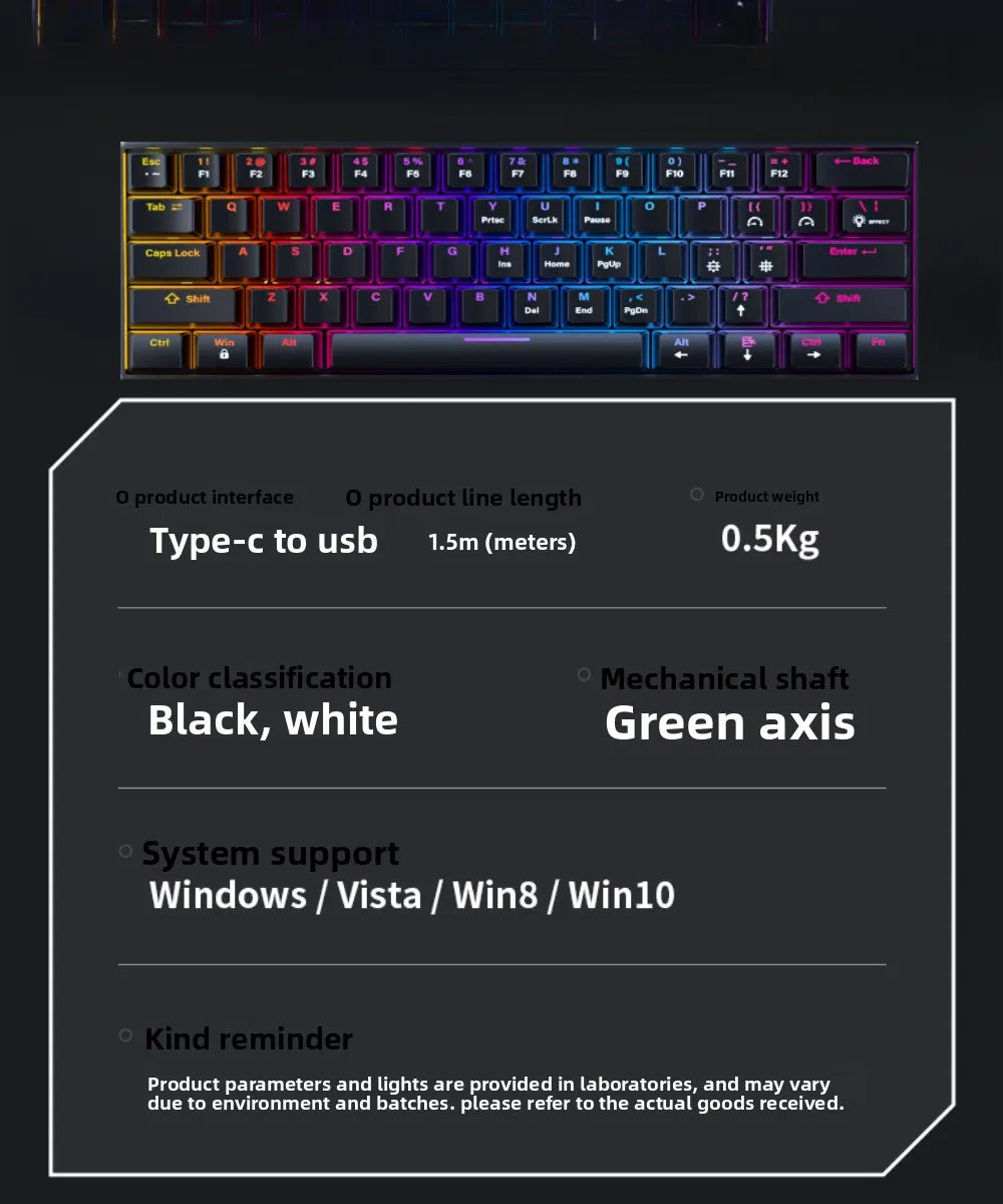 Clavier mécanique gaming compact 60% Switch RGB blanc