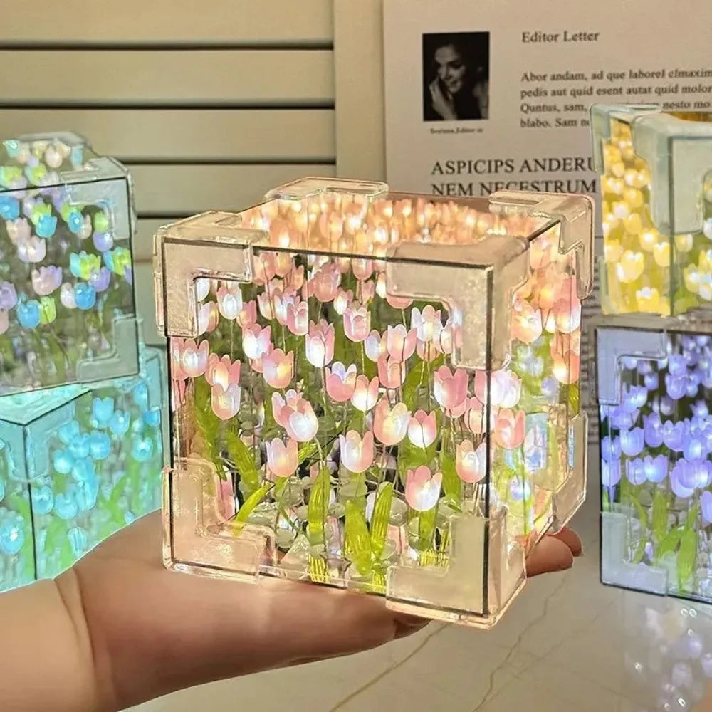 Lampe Tulipe DIY Florale — Veilleuse Décorative Cube Lumineux